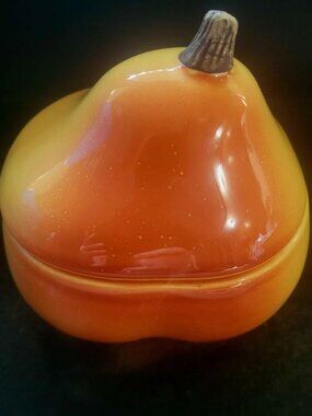 Vintage Ceramic Harvest Candy Dish With A Lid, Shaped Like A Pear